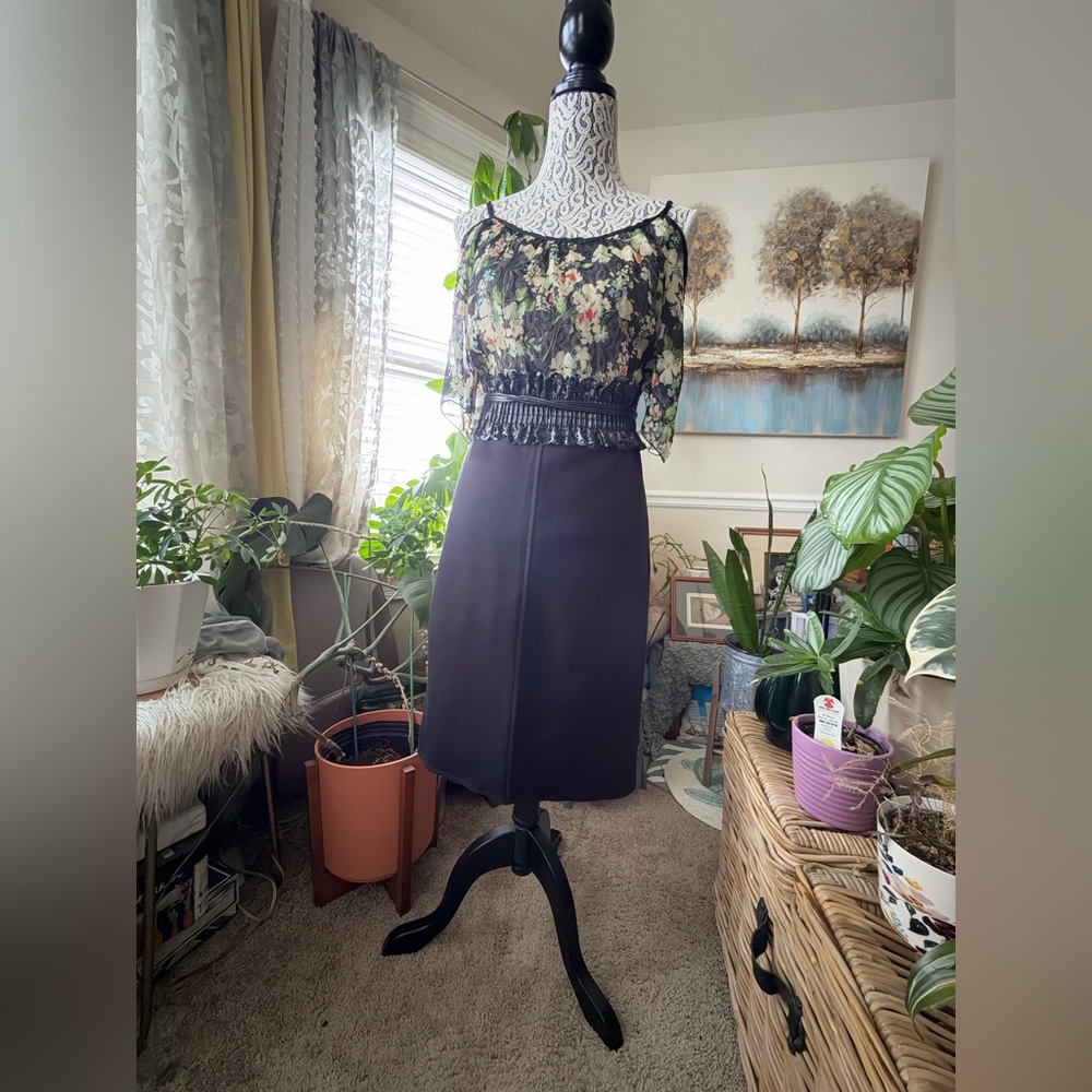EUC Living Doll Los Angeles Women’s Cold Shoulder Black Floral Sheer Blouse